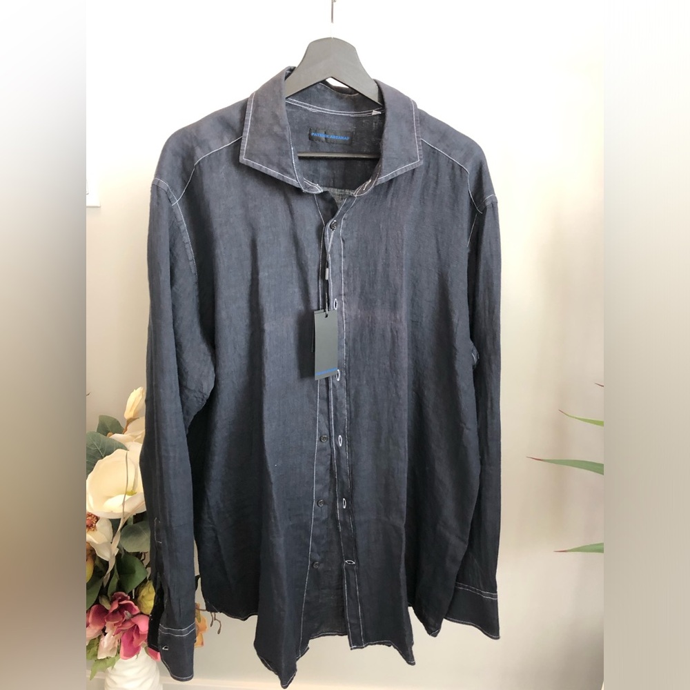 Men's Patrick Assaraf Navy Long-Sleeve Button-Up Shirt